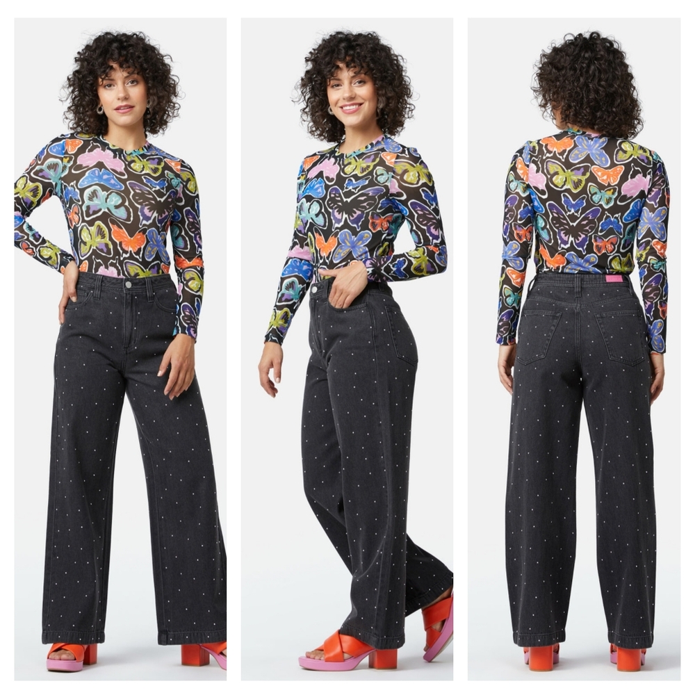 Gorman Black Wide Leg Jeans with White Dots